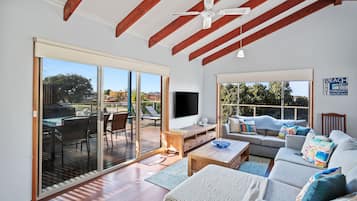 Smart TV, fireplace, DVD player, ping pong