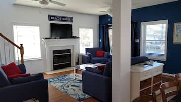 TV, fireplace, video games, DVD player