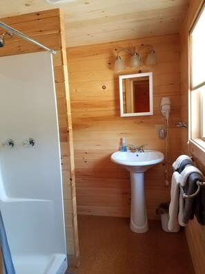 Shower, hair dryer, towels, soap - Cozy Cottage In Town & In The Woods With A Small Brook Alongside  (Southwest Harbor)