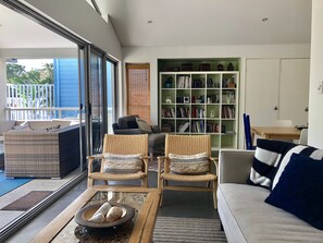 Smart TV, chimenea, reproductor de DVD y libros 