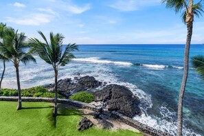 On the beach, sun-loungers, beach towels