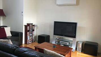 Smart TV, DVD player, video library, stereo
