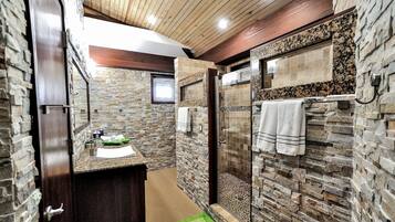 Bathtub, hair dryer, towels, soap
