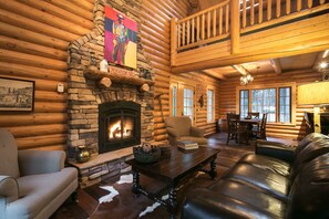 Smart TV, chimenea, reproductor de DVD y libros 