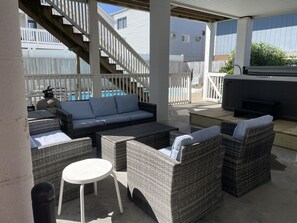 Terrace/patio - Spacious 8 BR 7 Bath Beach House, 6 Balconies, Own Pool/Spa, 2 Min Walk to Beach (North Myrtle Beach)