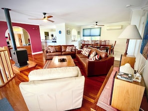 Smart TV, fireplace, Netflix, books