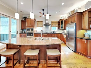 Fridge, microwave, oven, stovetop - Gorgeous home w. private pool, billiards + multiple living spaces. (Tybee Island)