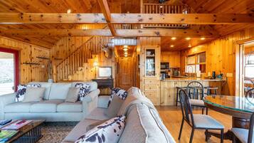 TV, fireplace, DVD player, foosball