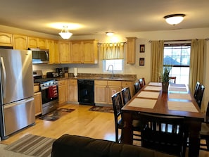 Brand-new stainless steel refrigerator, microwave and stove just installed.