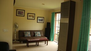 TV, DVD player, books, video library