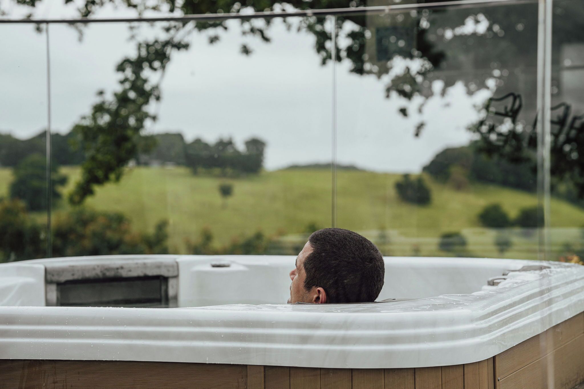 Relaxing in the outdoor spa.