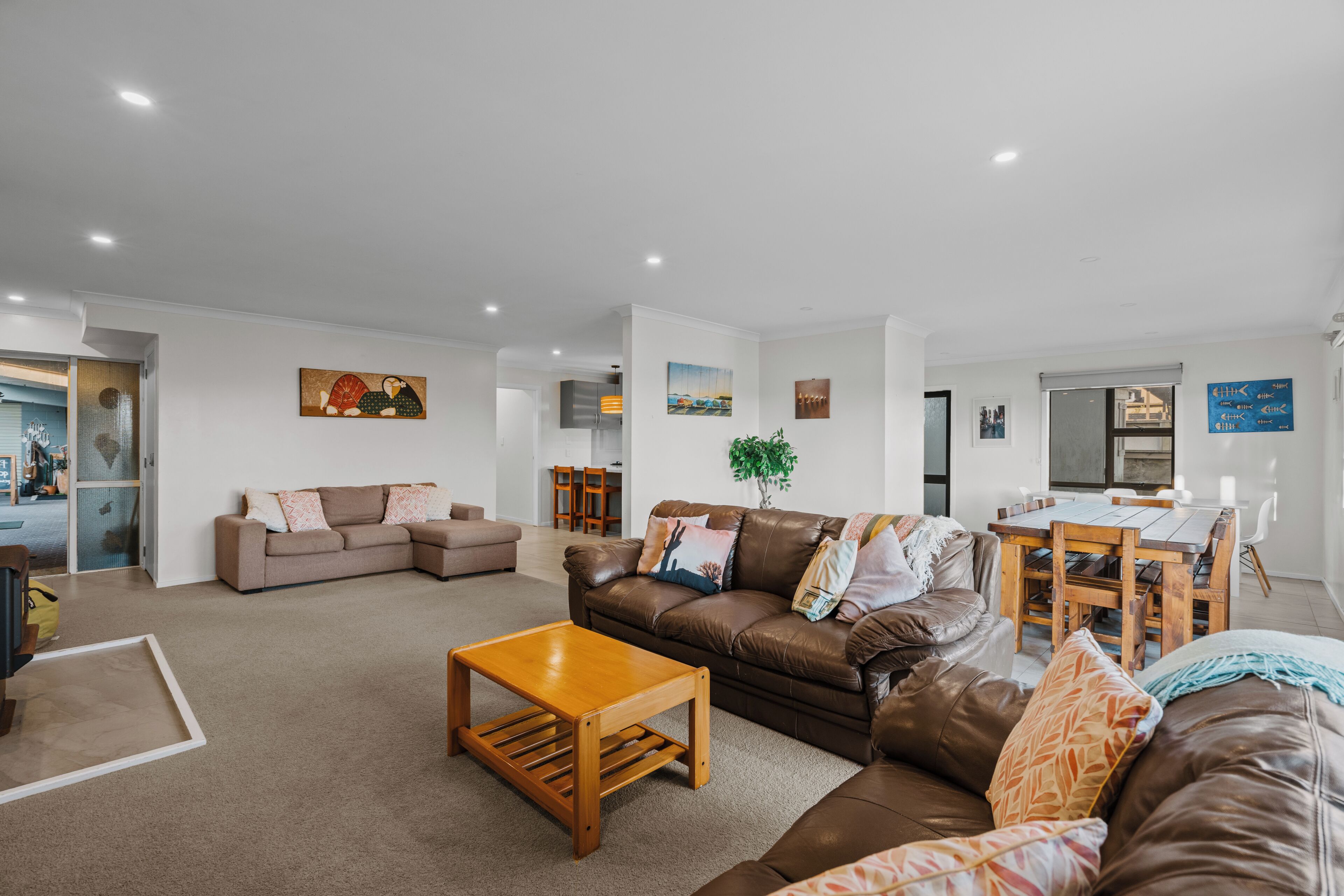 Smart TV, fireplace, table football, books