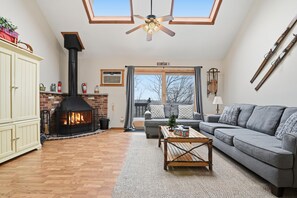 TV connectée, cheminée, lecteur de DVD, vidéothèque