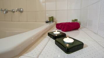 Combined shower/bathtub, jetted bath, hair dryer