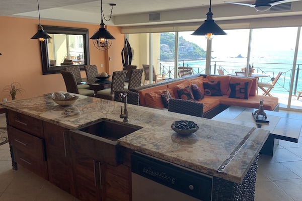 Newly remodeled kitchen island with beautiful authentic stonework,