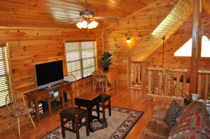 Télévision, cheminée, jeux vidéo, lecteur de DVD