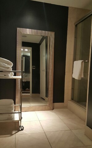 Hair dryer, towels, toilet paper