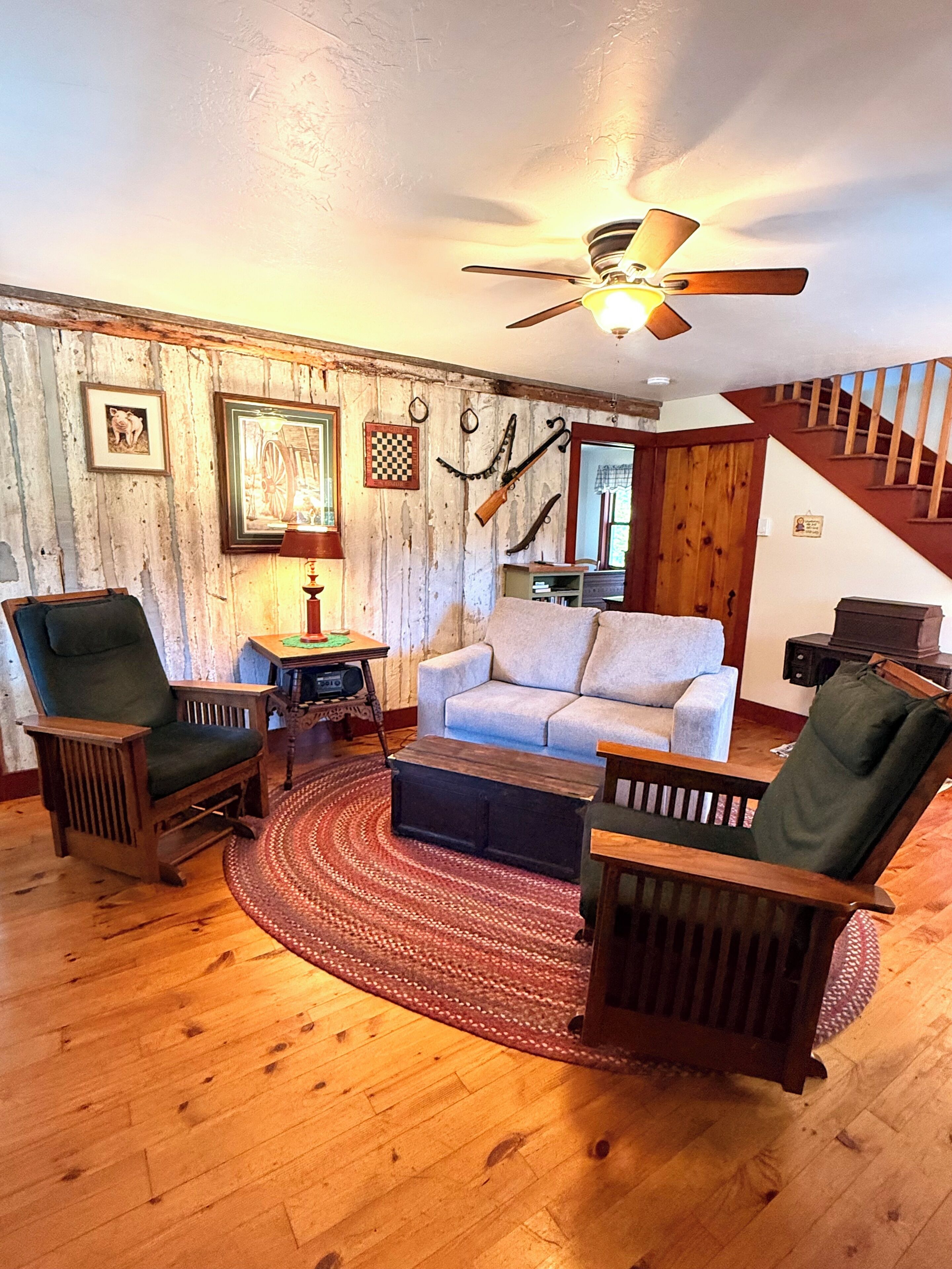 TV, fireplace, books