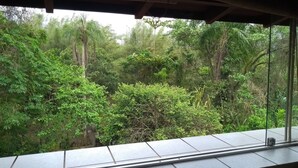 A view from a window with a view of dense greenery and trees. - Nice house just 330 feet away from the beach (São Sebastião)