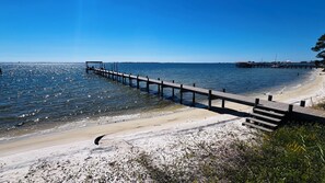 On the beach, sun loungers