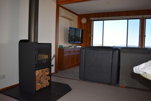 Fernseher, Kamin, DVD-Player, Bücher