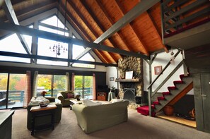 Smart TV, fireplace, DVD player, foosball