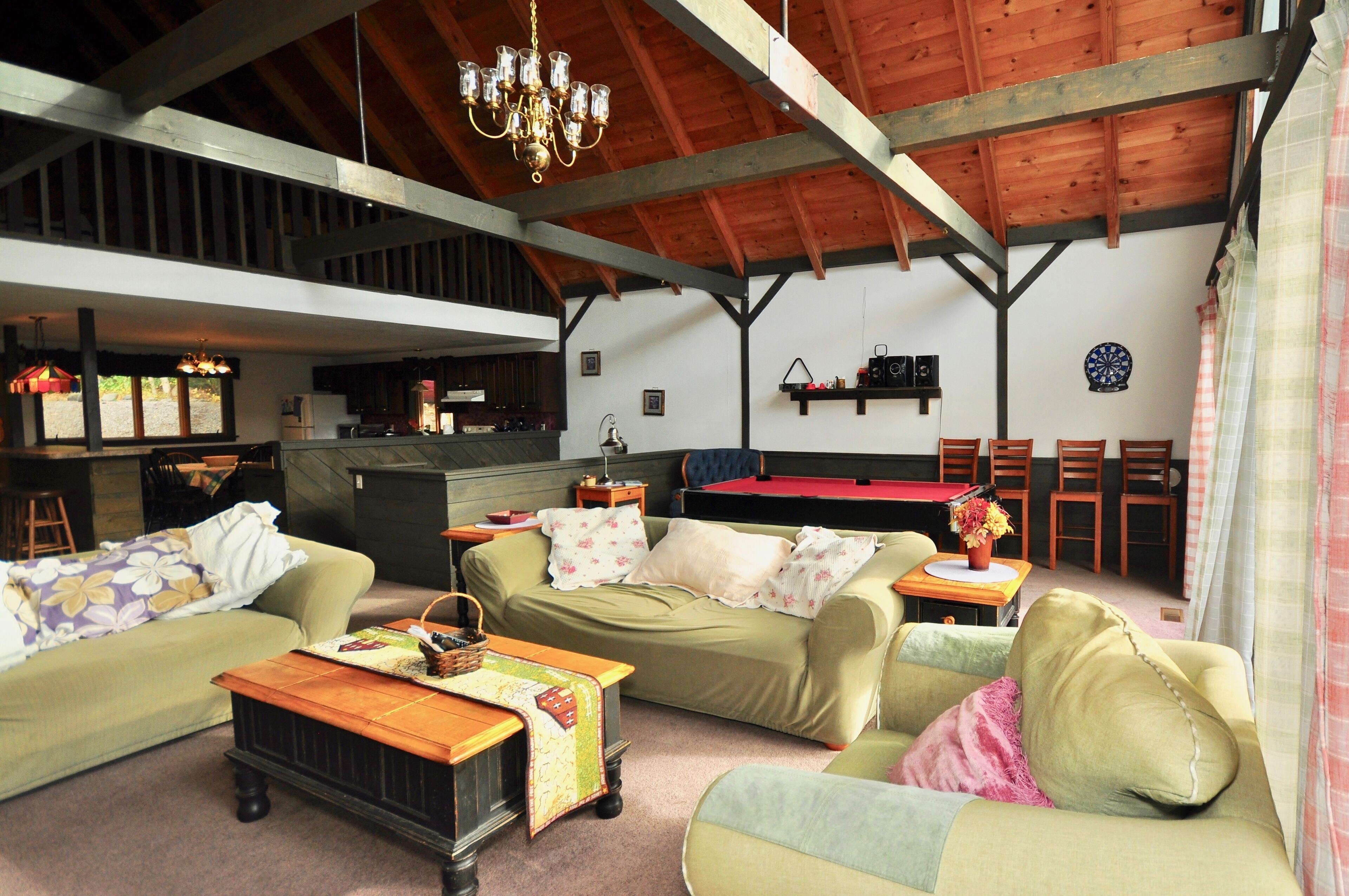 Smart TV, fireplace, DVD player, foosball