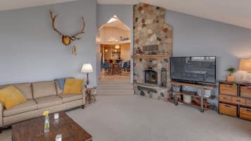 TV, fireplace, DVD player, toys