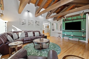 Smart TV, fireplace, video games, DVD player