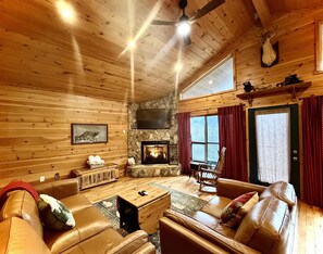 Smart TV, fireplace, video games, DVD player