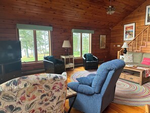 Smart TV, DVD player, books, video library - Waterfront Acadia Schoodic Downeast Log Home with 650 feet of shoreline  (Gouldsboro)