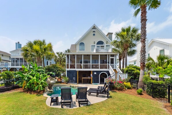 Exterior - Pool w/ Waterfall, Deep Water Dock, 3rd Row Home (Isle of Palms)