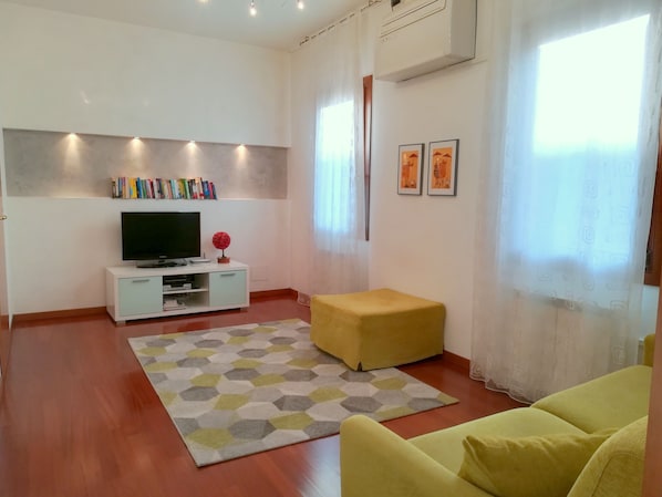 TV, DVD player, books