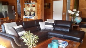Smart TV, chimenea, reproductor de DVD y libros 