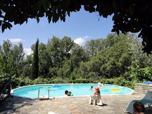 A family enjoying the pool.