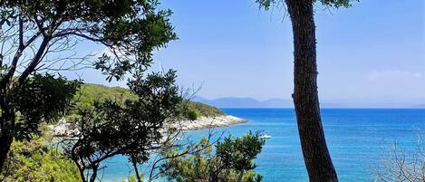 Vlak bij het strand, ligstoelen aan het strand, strandlakens