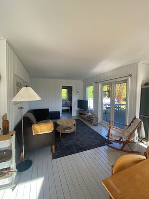 Tv, dvd-afspiller, bøger, stereoanlæg