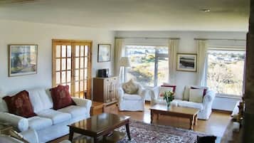 Smart TV, fireplace, DVD player, books