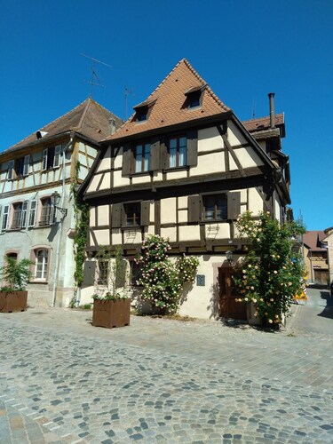 Half-timbered house of the 17th Century in the center of Bergheim, in the heart of the