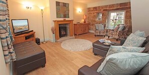 TV, fireplace, DVD player, video library