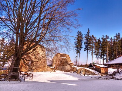 Log Cabins In The Beautiful Highlands Of Zeliv, By A Lake and forest. Oak cabin