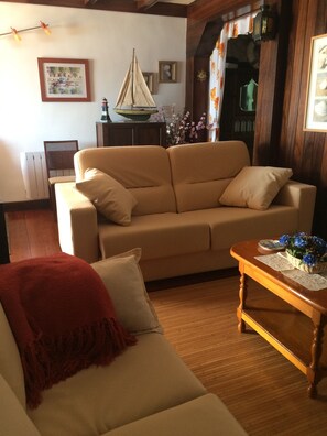 Televisio, takka, kirjoja