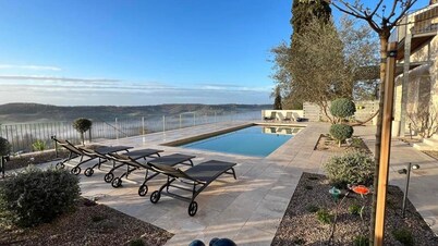 Character house with swimming pool in medieval village