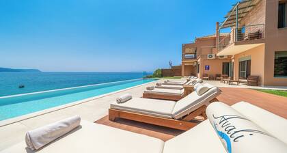 Seafront Villa with Panoramic Views, 5 Bedrooms, Pool, 3 Min Walk to Sandy Beach