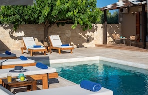 Outdoor pool, pool loungers