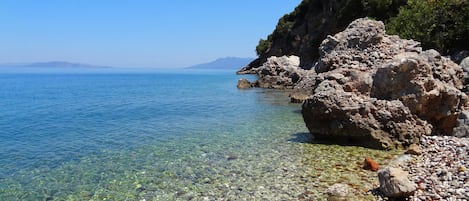 Una spiaggia nelle vicinanze, lettini da mare