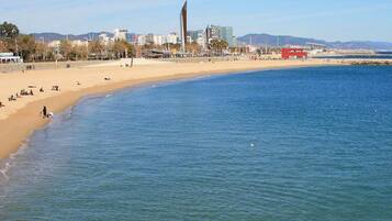 Ligstoelen aan het strand