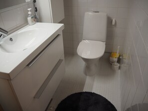 Hair dryer, towels, toilet paper