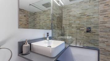 Combined shower/bathtub, hair dryer, bidet, towels