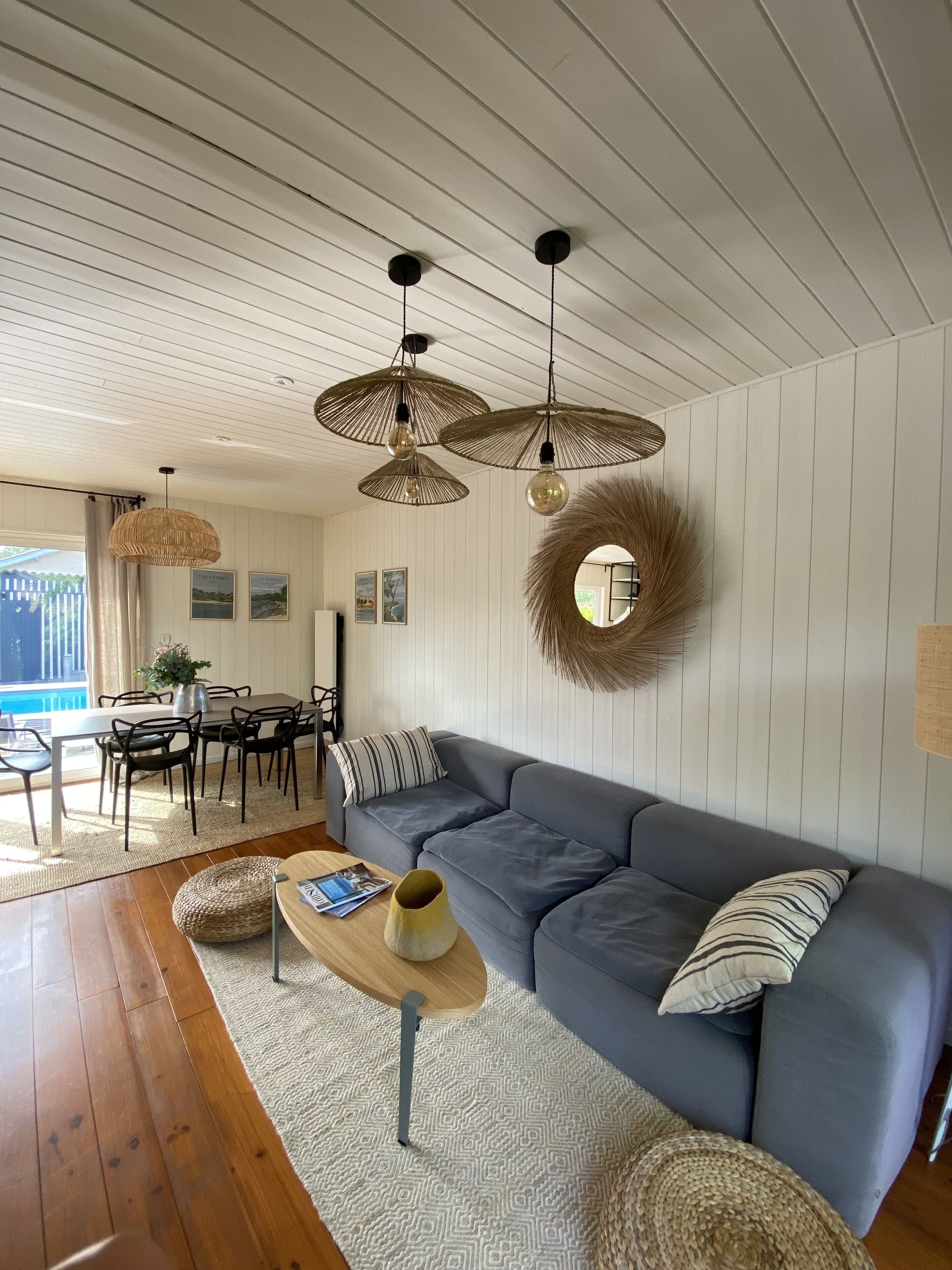 Pleasant wooden house with character, design decoration and swimming pool